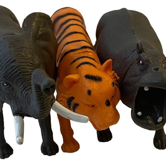 Greenbriar International Plastic Safari Animal Figurines Hippo Tiger Elephant - Picture 3 of 15